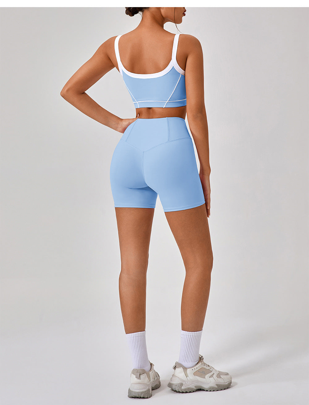 Contrast Color Summer High Waist Tight Nude Feel No Embarrassment Line Yoga Pants Women Peach Hip Raise Three Point Fitness Pants