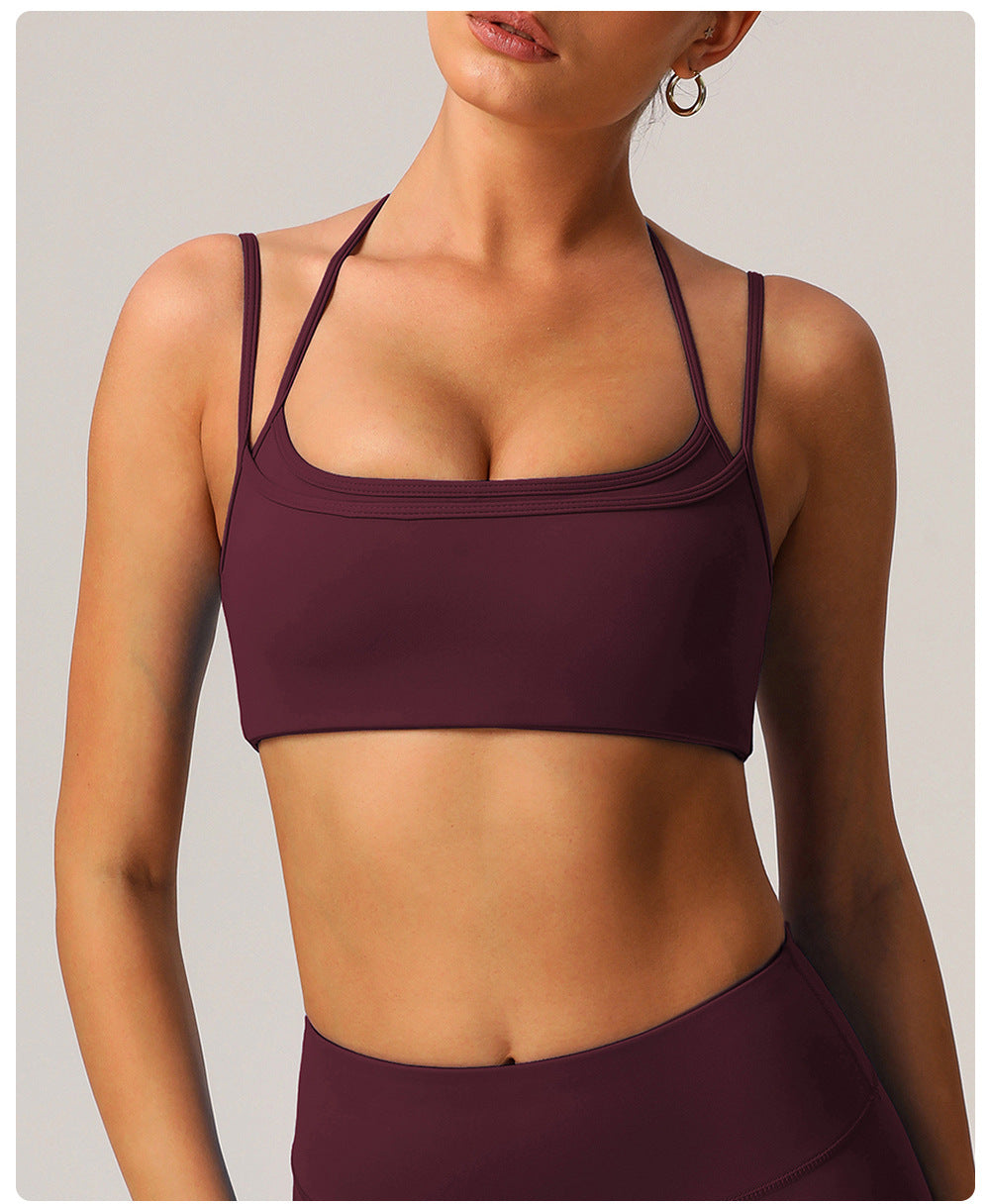 Push up Beauty Back Nude Feel Yoga Bra Women Quick Drying Sports High Elastic Thin Strap Halter Fitness Running Underwear