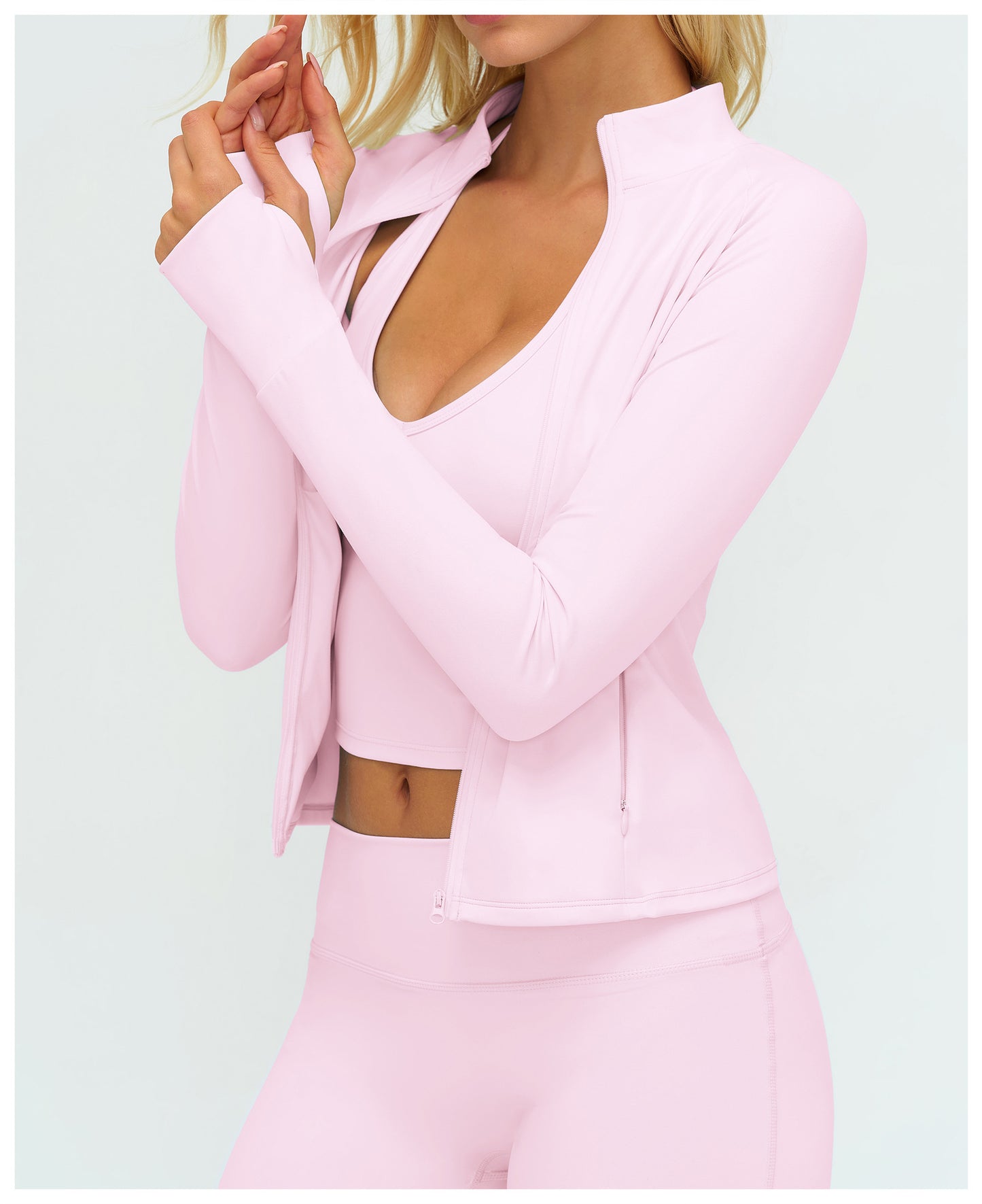 Women Brushed Yoga Jacket Long Sleeved Zipper Pocket Tight Top Outdoor Sports Running Fitness Clothes
