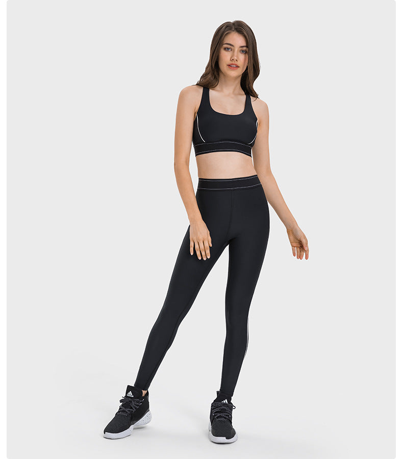 Contrast Color Elasticated Waist Sports Tights High Elastic Slim Slimming Training Fitness Yoga Pants Women