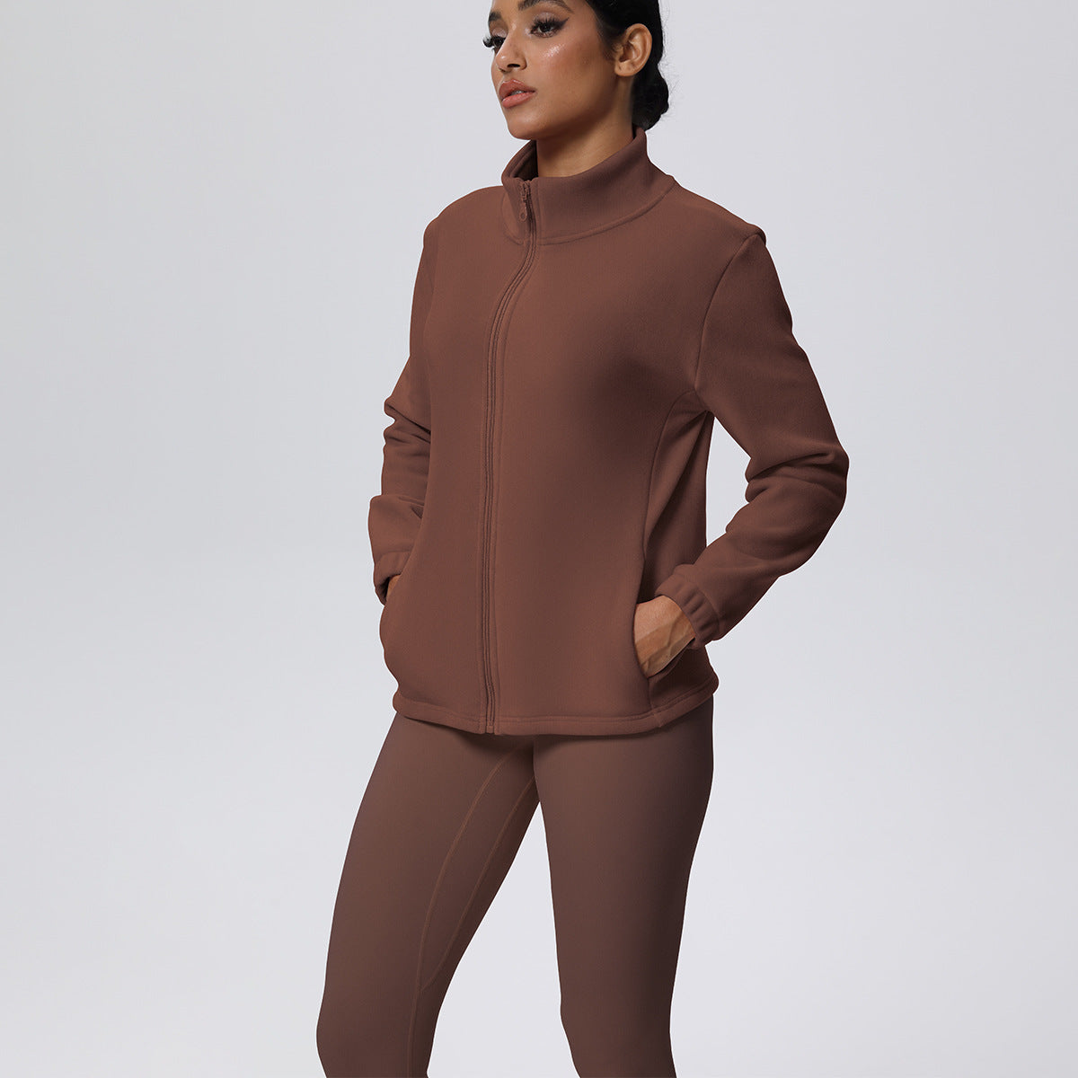 Skinny Yoga Pants High Waist Hip Lift Nude Feel Sports Long Sleeve Zipper Fleece Padded Coat Workout Clothes Yoga Suit