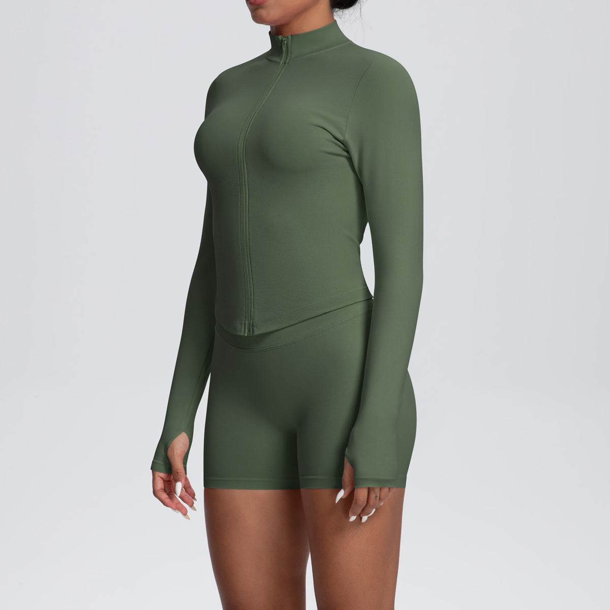 Stand Collar Knitted Long Sleeve Zipper Yoga Jacket Tight Quick Drying Yoga Shorts Fitness Yoga Wear Set for Women