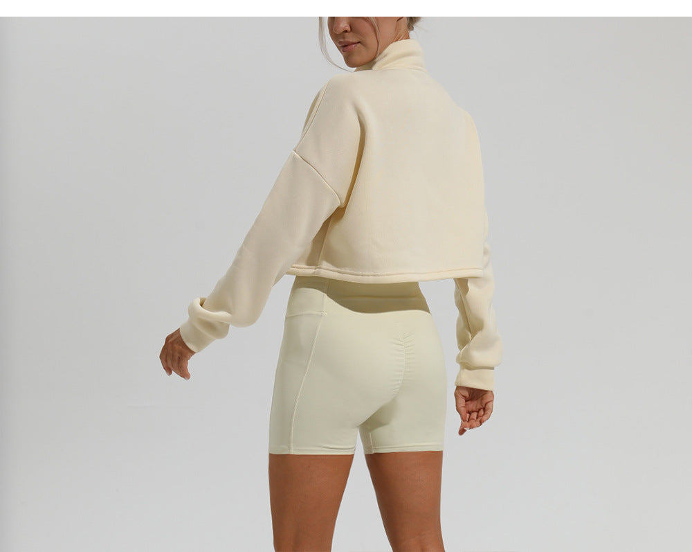Outdoor Sports Long Sleeved Sweater Women Autumn Winter Stand Collar Loose Thickening Keep Warm Casual Zip Coat