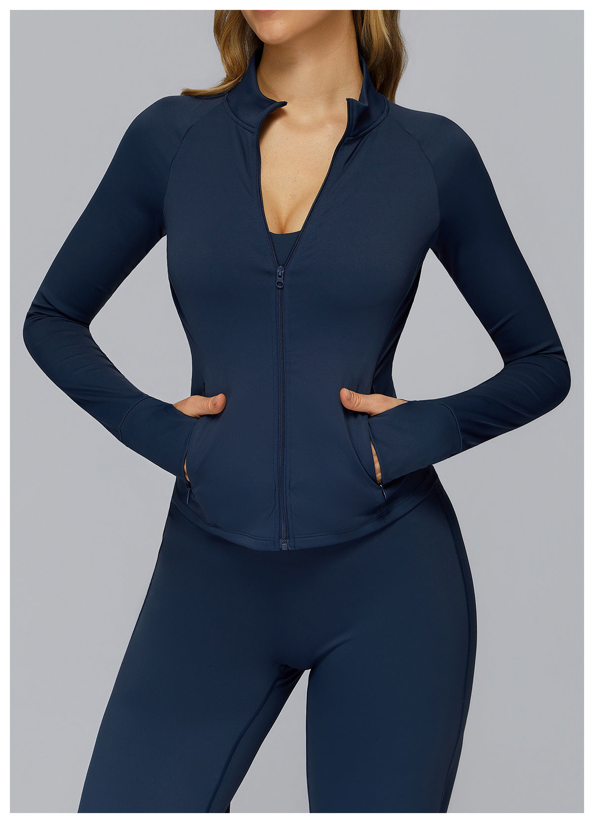 Women Brushed Yoga Jacket Long Sleeved Zipper Pocket Tight Top Outdoor Sports Running Fitness Clothes