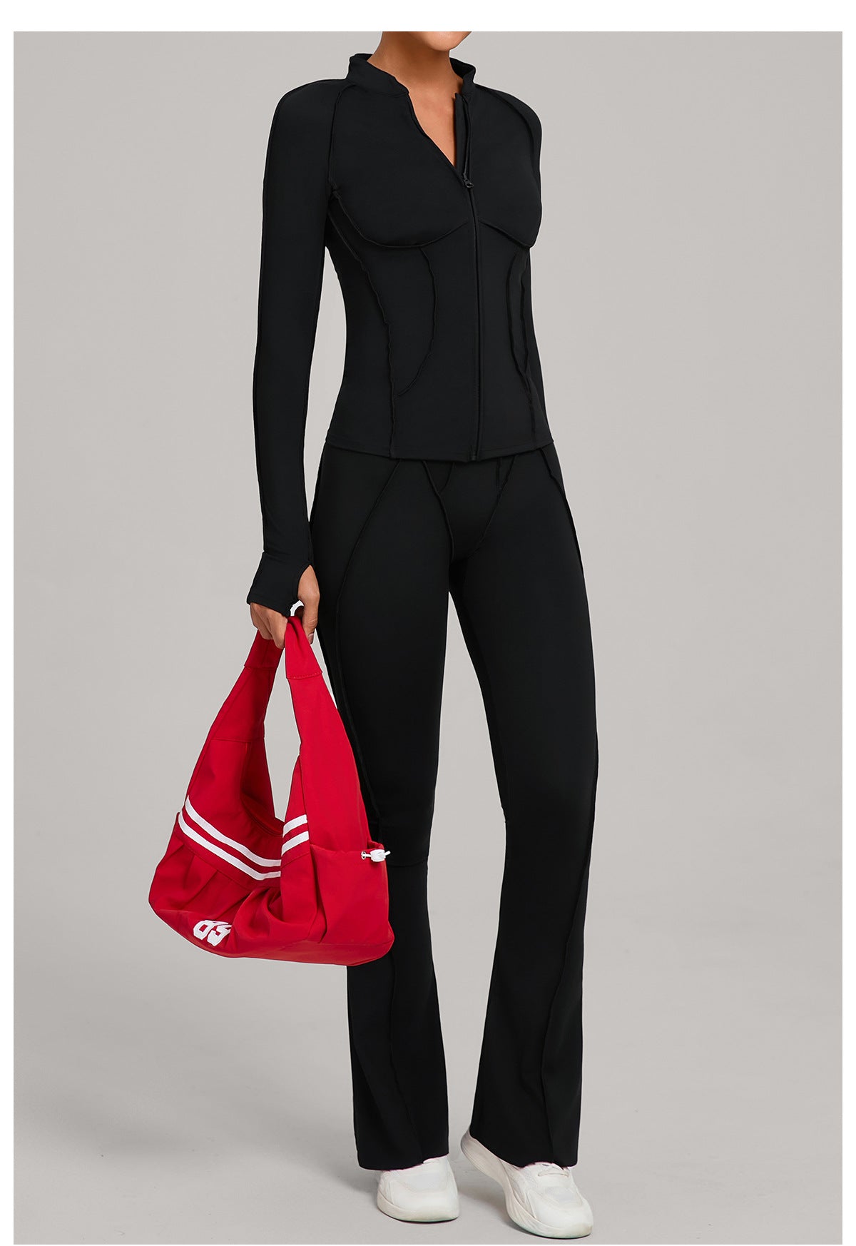 Autumn Sand Three Dimensional Stitching Yoga Clothes Autumn Winter Zipper Long Sleeved Fitness Running Fitness Sportswear Two Piece Set