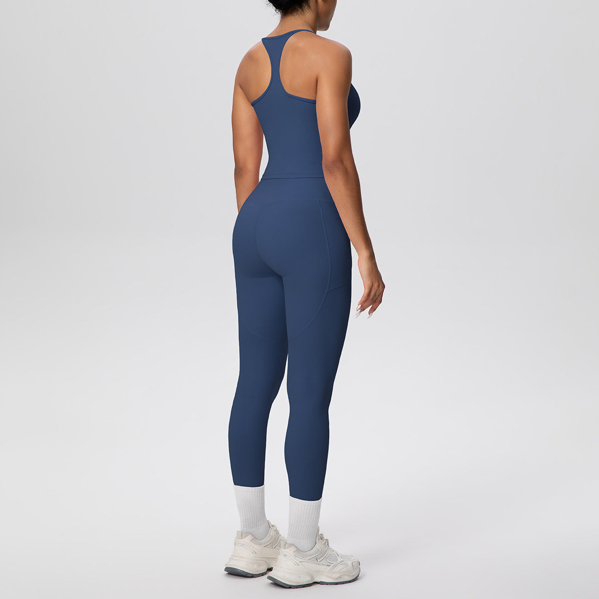 Solid Color Skin Friendly H Shaped Beauty Back Sports Vest Pocket Yoga Pants Leggings Fitness Yoga Wear Set for Women