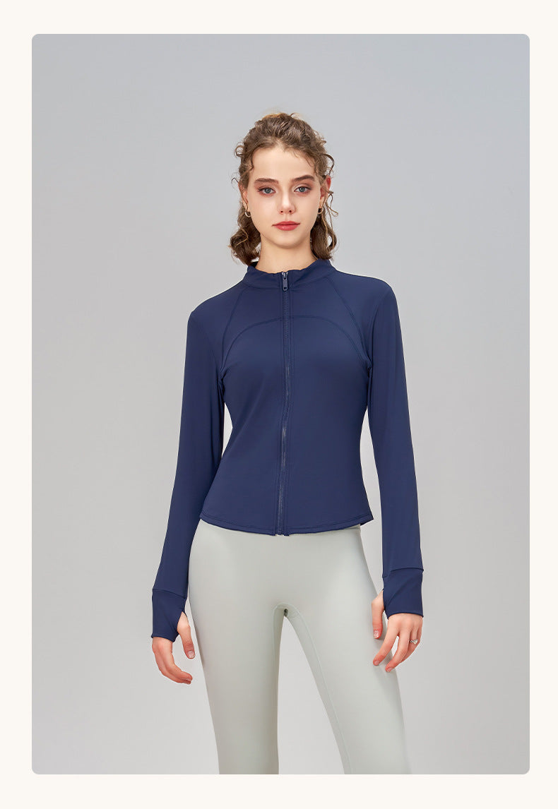 Yoga Clothes Zipper Coat Women Slim Fit Stand Up Collar Cinched Fitness Running Sports Yoga Coat Autumn