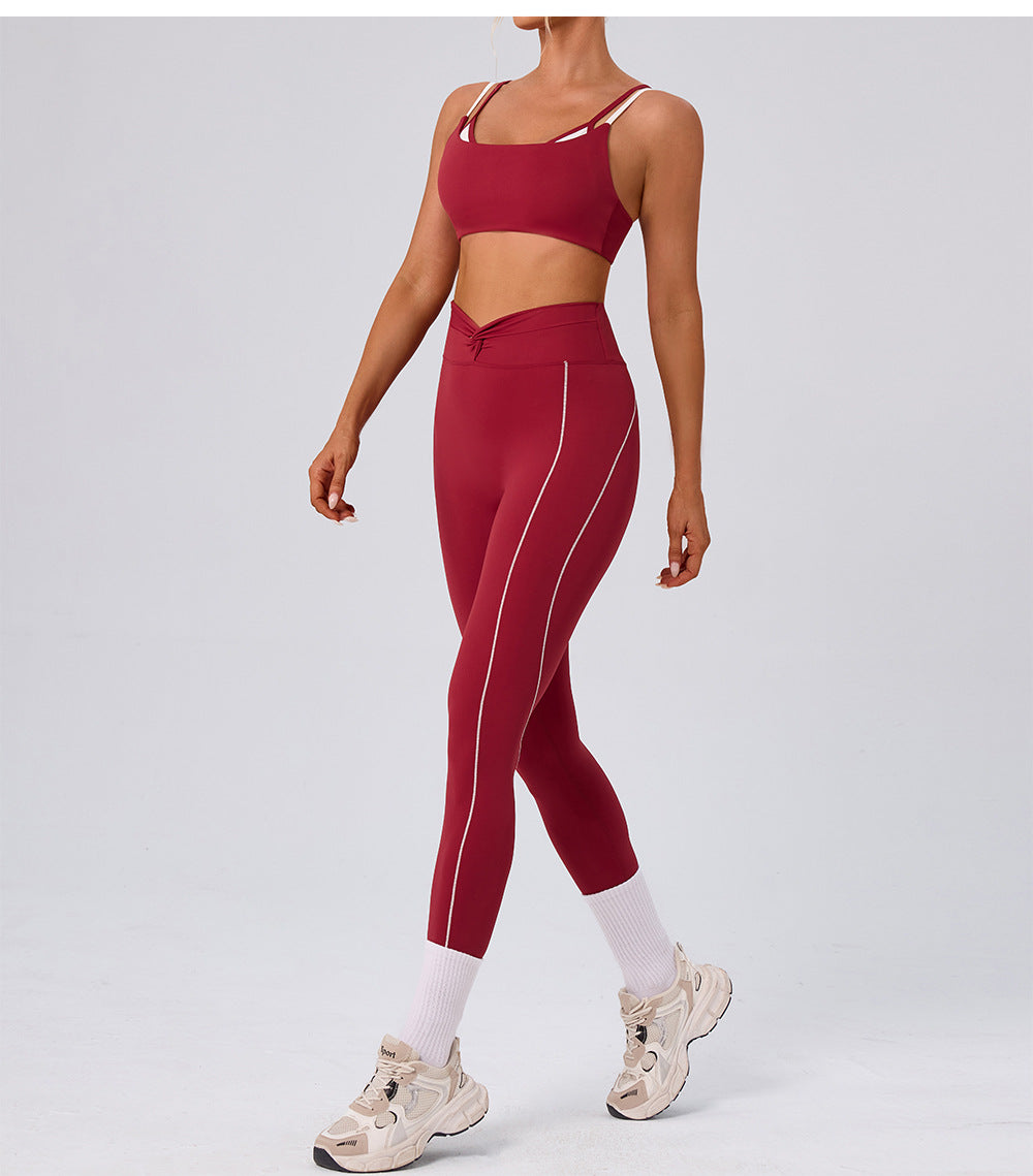 Women Clothing Street Workout Top Sports Faux Two Piece Contrast Color Sling Yoga Bra Vest