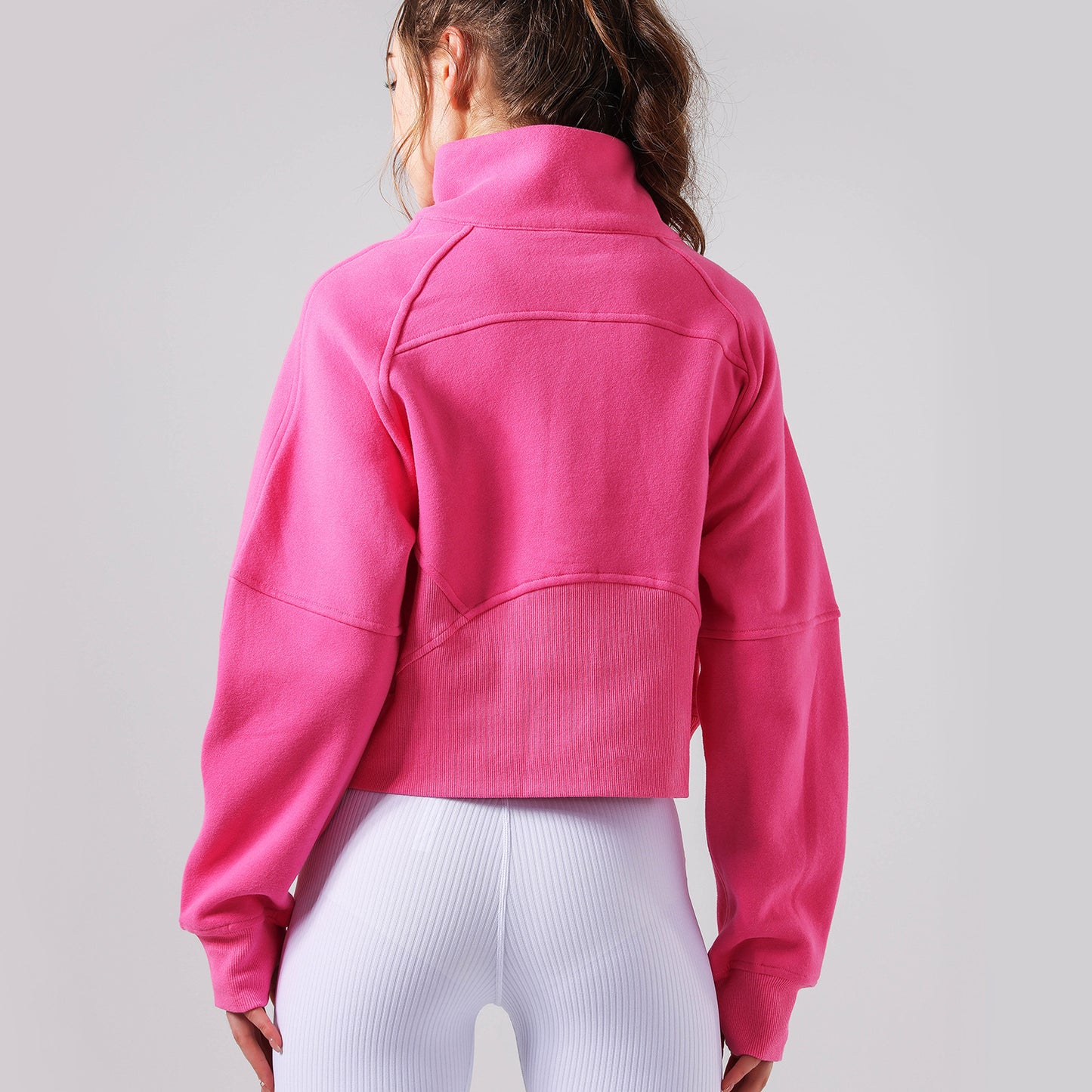 Autumn Winter Yoga Wear Sports Jacket Half Zipped Stand Collar Finger Lock Top Running Fitness Sweater