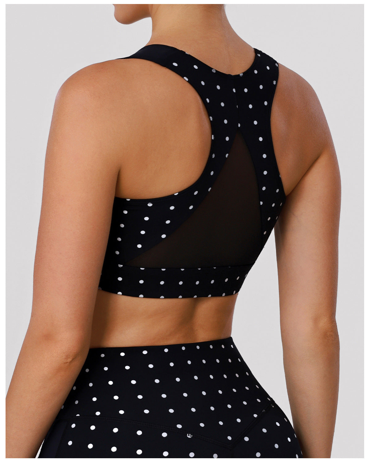 Polka Dot Yoga Bra Stitching Mesh Vest with Pad Beauty Back Push up Shockproof Sports Workout Underwear