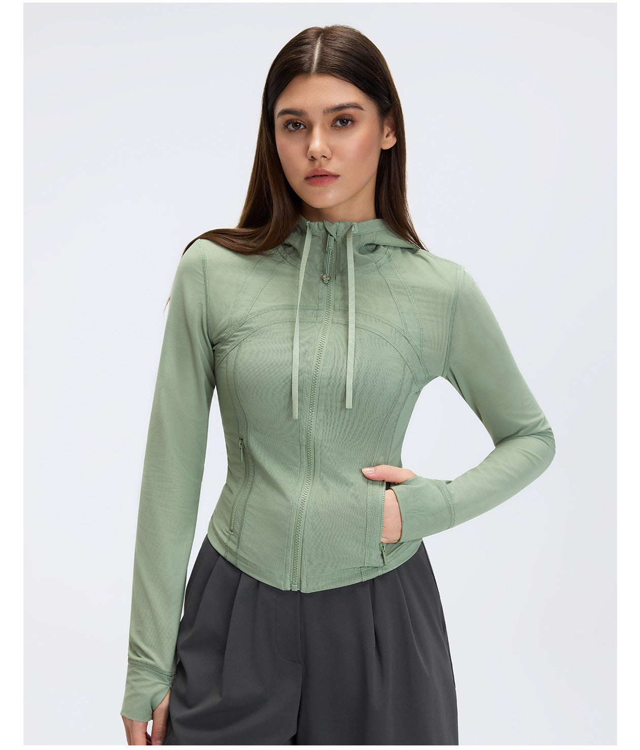 Breathable Mesh Hooded Yoga Jacket Naked Women Sense Slim Fit Slimming Zipper Running Sports Fitness Jacket