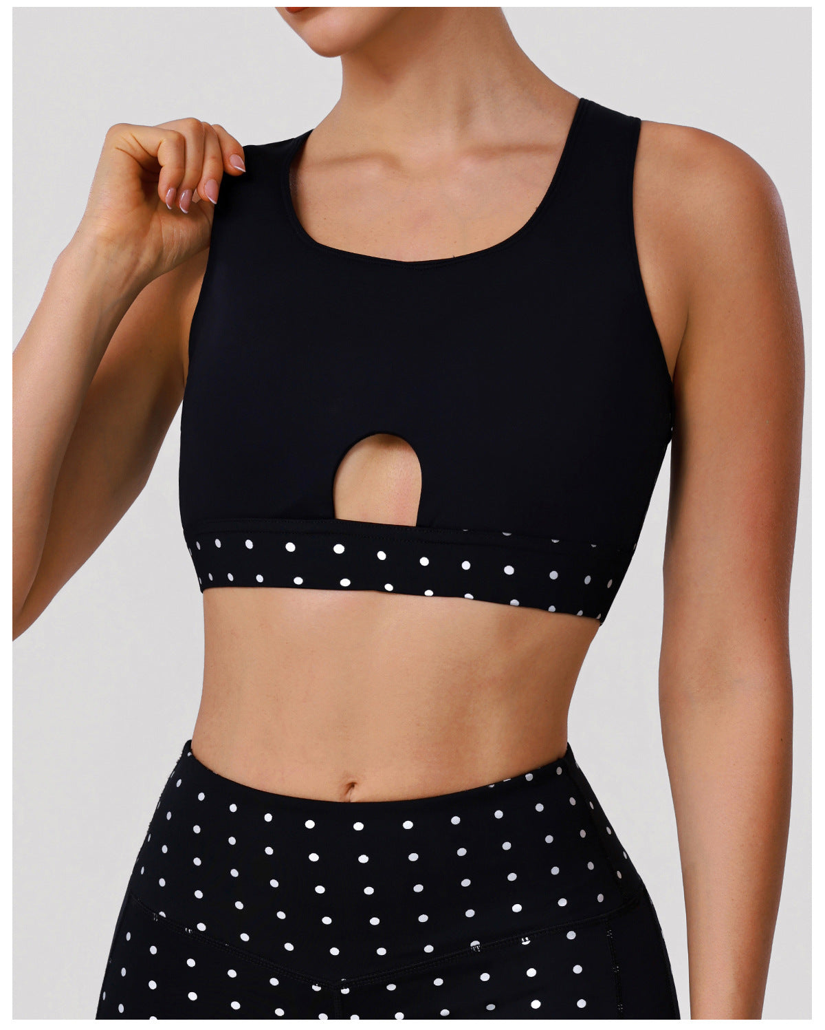Polka Dot Yoga Bra Stitching Mesh Vest with Pad Beauty Back Push up Shockproof Sports Workout Underwear