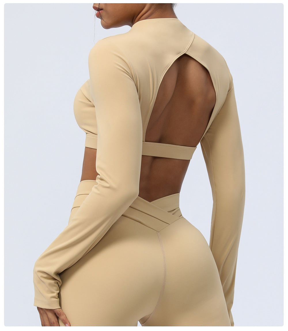 Hollow Out Cutout Out Beauty Back Yoga Clothing Top Long Sleeves Cropped Sports T Shirt Tight Workout Clothes Top Women