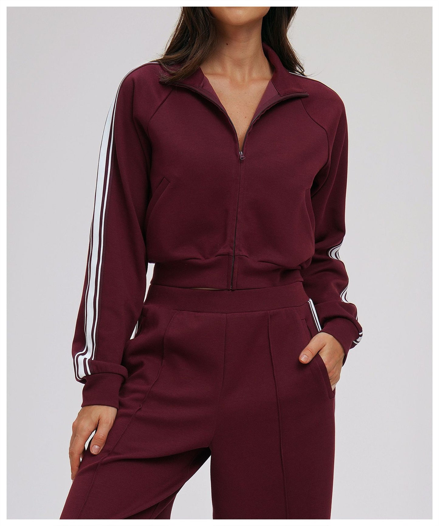 Contrast Color Sweatshirt Coat High Collar Windproof Zipper Pocket Thick Sweater Outdoor Sports Cycling Coat