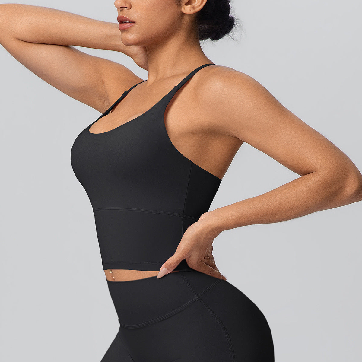 Solid Color Micro Brushed Bra Cross Sling Beautiful Back Sports Vest Casual Running Fitness Top Yoga Clothes