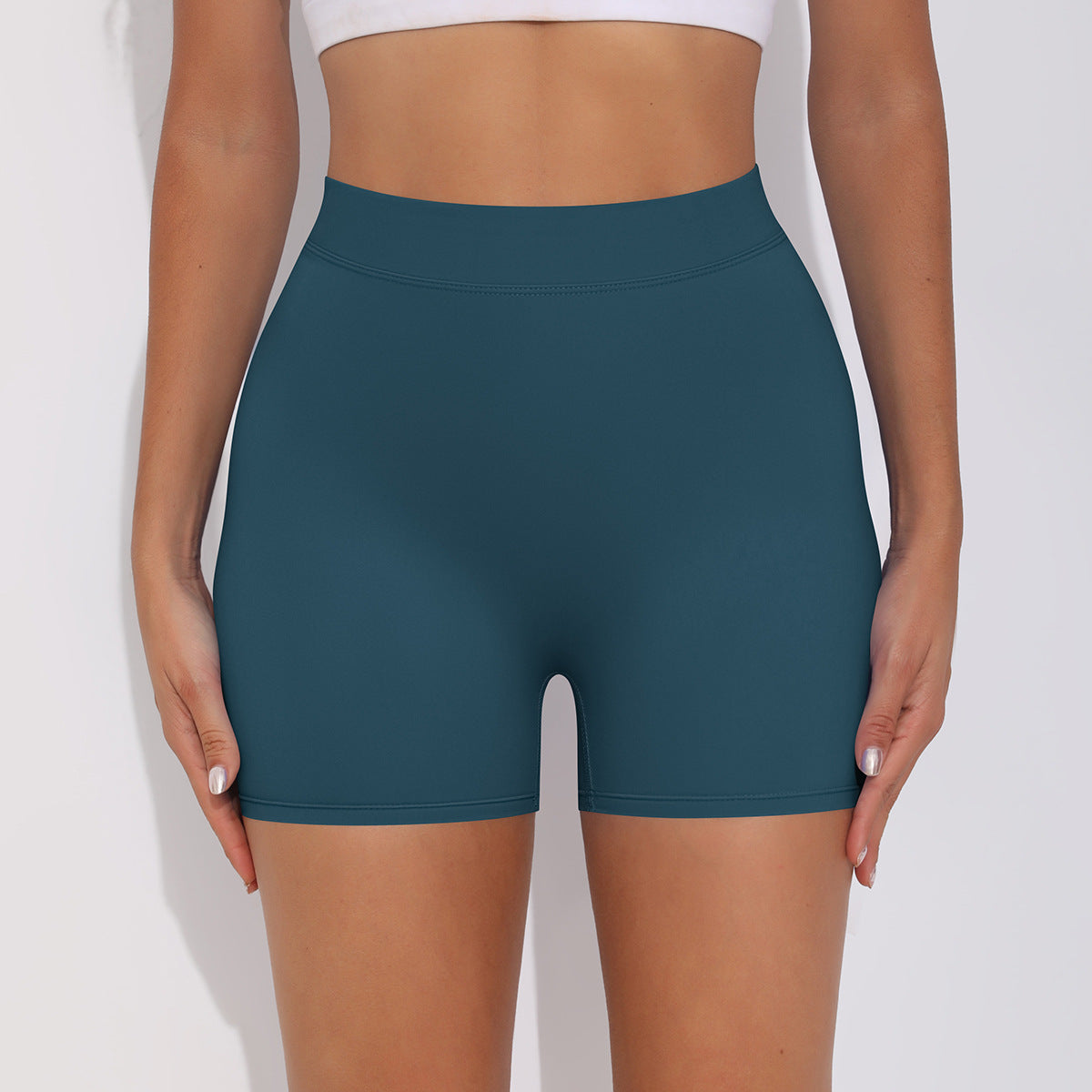 Skin Friendly Peach Hip Pleated Yoga Pants Running Leggings High Waist Stretch Workout Shorts Women