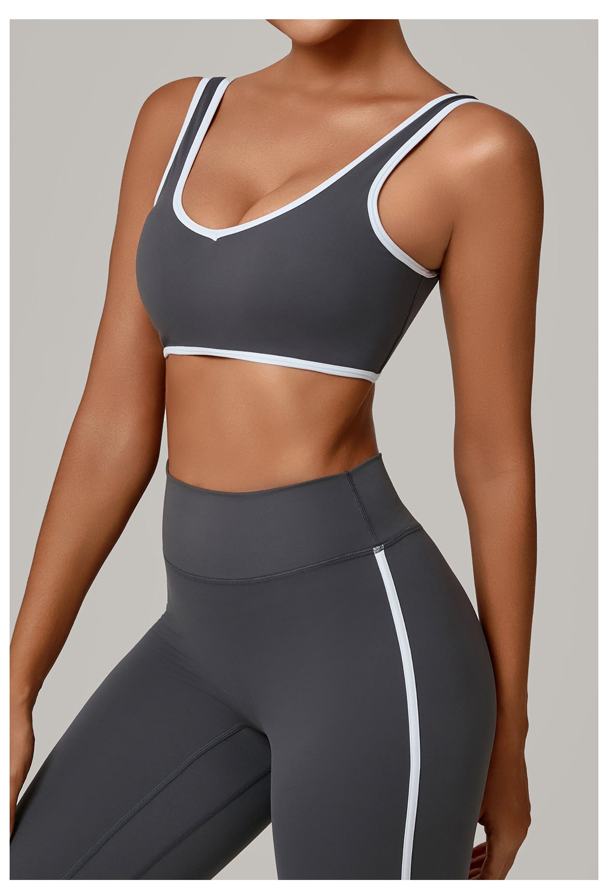 Autumn Sand Contrast Color Wide Shoulder Strap Sports Underwear Shockproof Women One Piece Yoga Bra Outdoor Workout Clothes