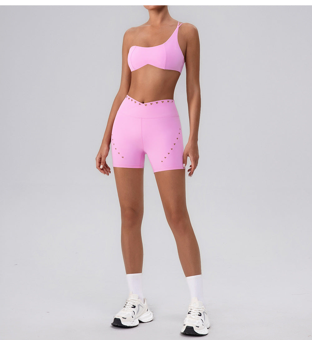 Summer Training Workout Clothes Outer Wear Beauty Back Hollow Out Cutout Vest Oblique Shoulder Yoga Bra Top Nude Feel Sports Underwear for Women