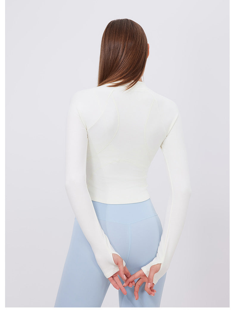 Half Zipper Sportswear Jacket Women Stand Up Collar Slim Fit Warm Slimming Running Training Yoga Fitness Long Sleeved Upper Garment T