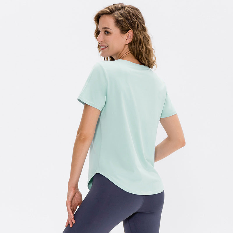 Women Yoga Sports Short Sleeve Loose Running Lightweight Breathable T shirt Stretch Workout Clothes Quick Drying Top
