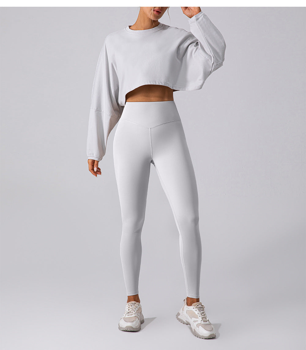 Round Neck Sweater T Shirt Short Sports Bottoming Shirt Yoga Running Loose Long Sleeve Top Women