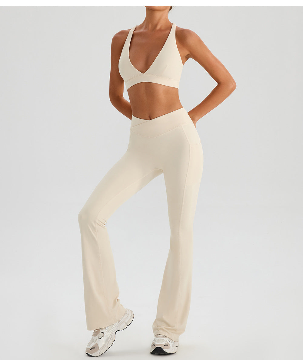 Deep V Plunge Outer Wear Nude Feel Running Sports Bra Cross Back Shaping Shockproof Push up Yoga Clothes Underwear for Women