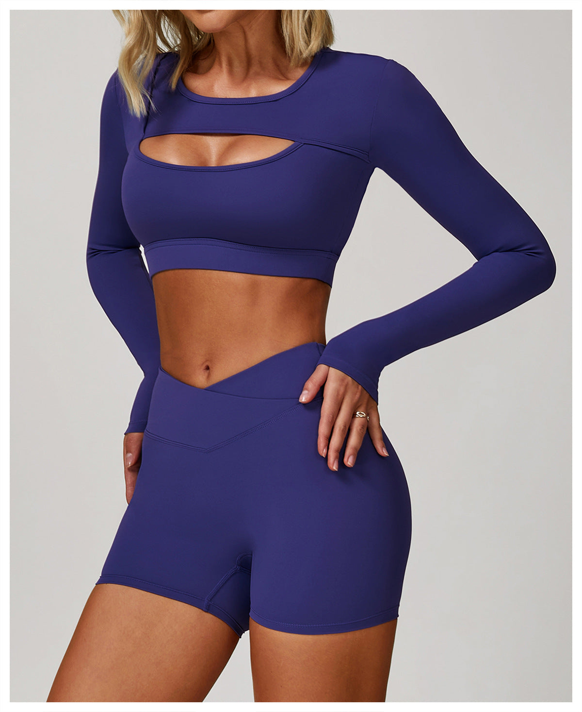 Sollinarry Nude Feel Tight Yoga Long Sleeve Shockproof Sports Hollow Out Cutout T shirt Running Workout Yoga Top