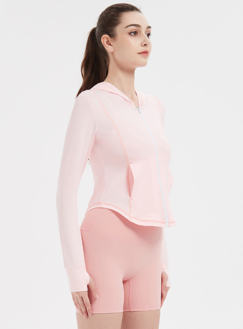 Sports Jacket Women High Elastic Hooded Quick Drying Top Violently Sweat Running Training Yoga Clothes Coat