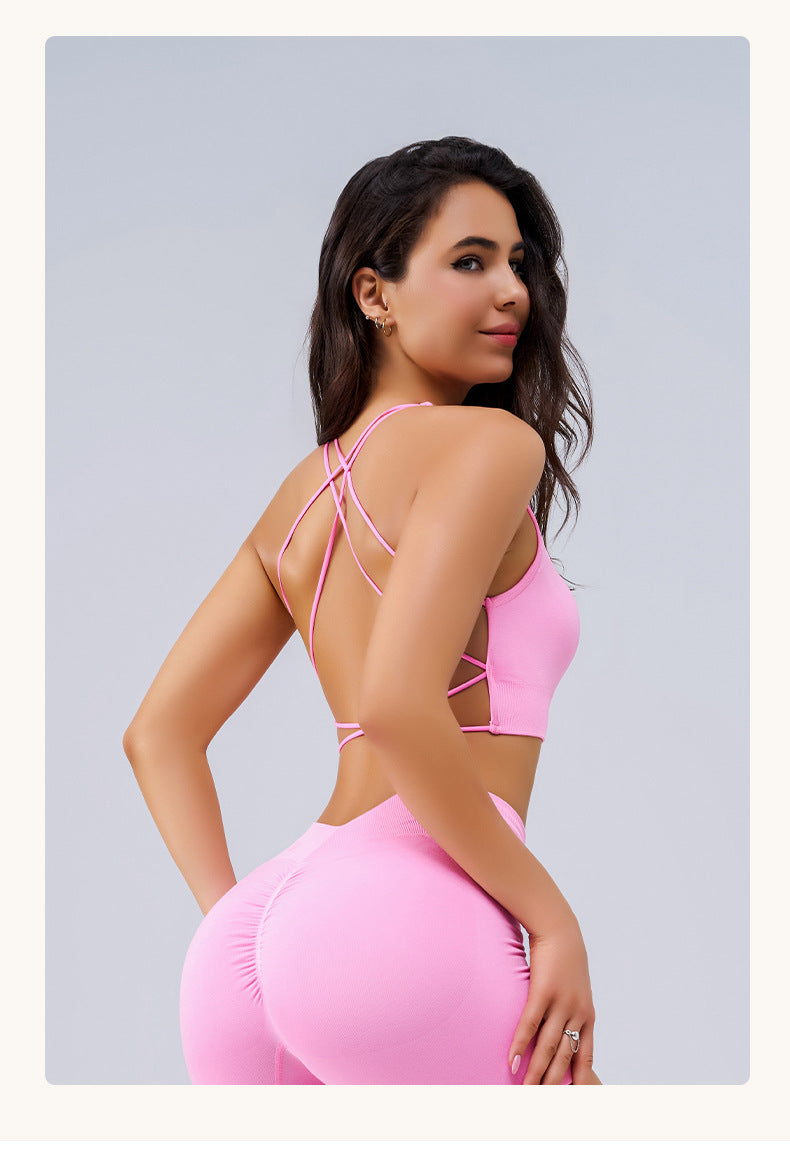 Beauty Back Running Exercise Underwear Women Medium High Strength Yoga Clothes Vest Shockproof Push Up Bra Fitness