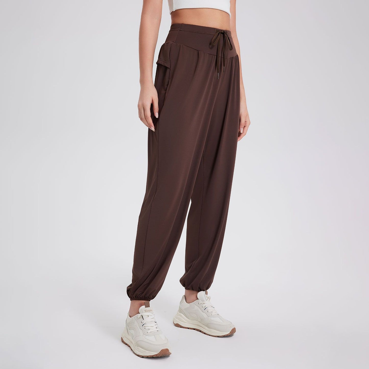 High Waist Drawstring Fitness Yoga Pants Women Loose Casual Ankle Tied Harem Pants Running Cool Quick Drying Anti Moisture Sports Pants