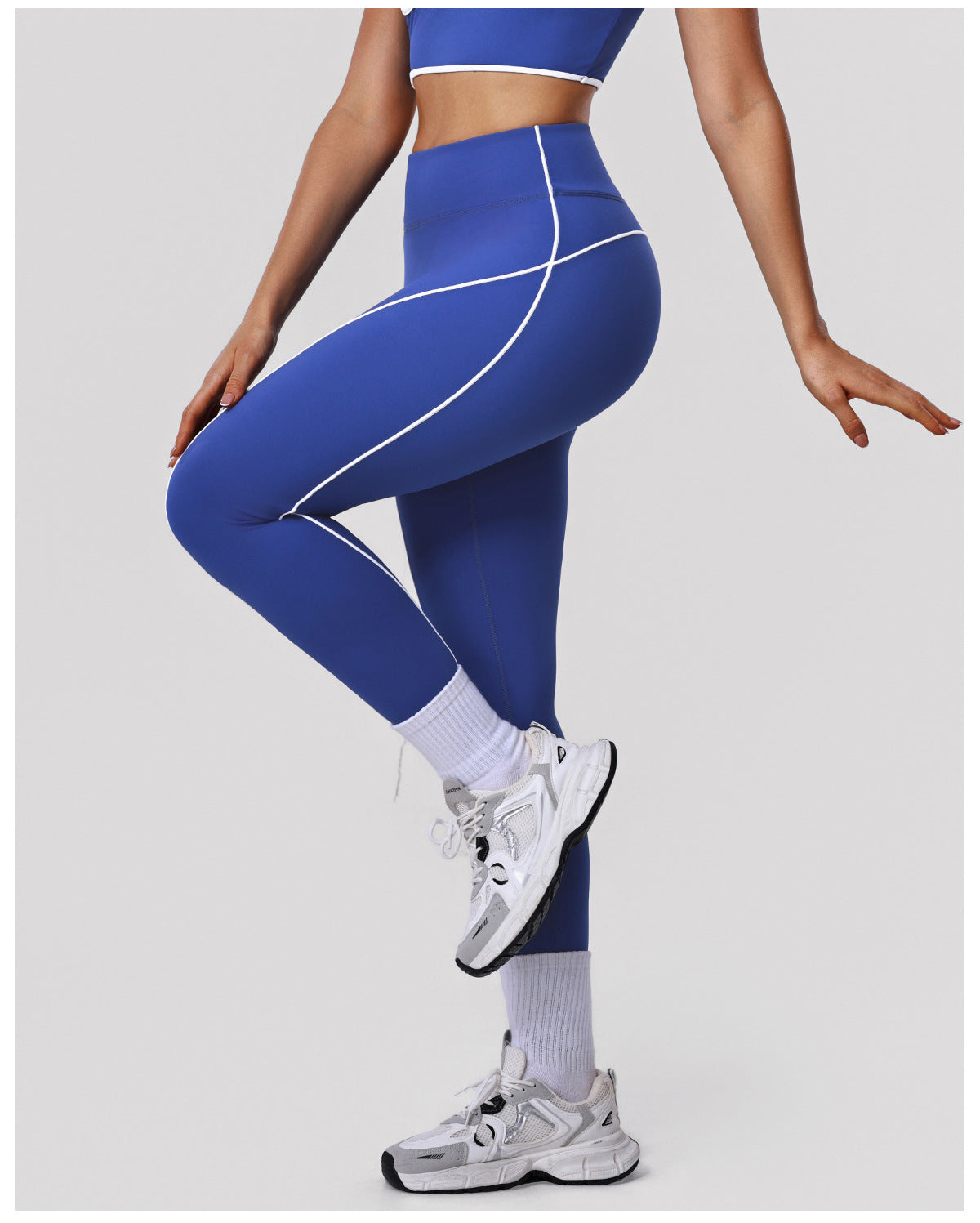 Contrast Color Nude Feel Yoga Pants Tight Hip Training Workout Pants Outdoor Running Sports High Waist Cropped Pants