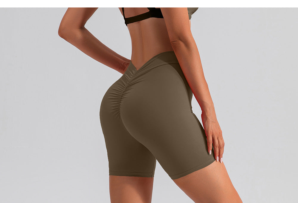 Elastic Brushed Yoga Pants Hip Lift Belly Shaping Slim Fit Fitness Pants Outer Wear Running Exercise Shorts Women