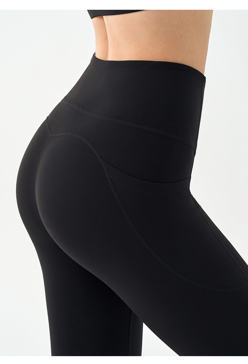 High Strength Composite Waist Yoga Pants Women Peach Hip Raise Tights Side Pocket Quick Drying Sports Trousers