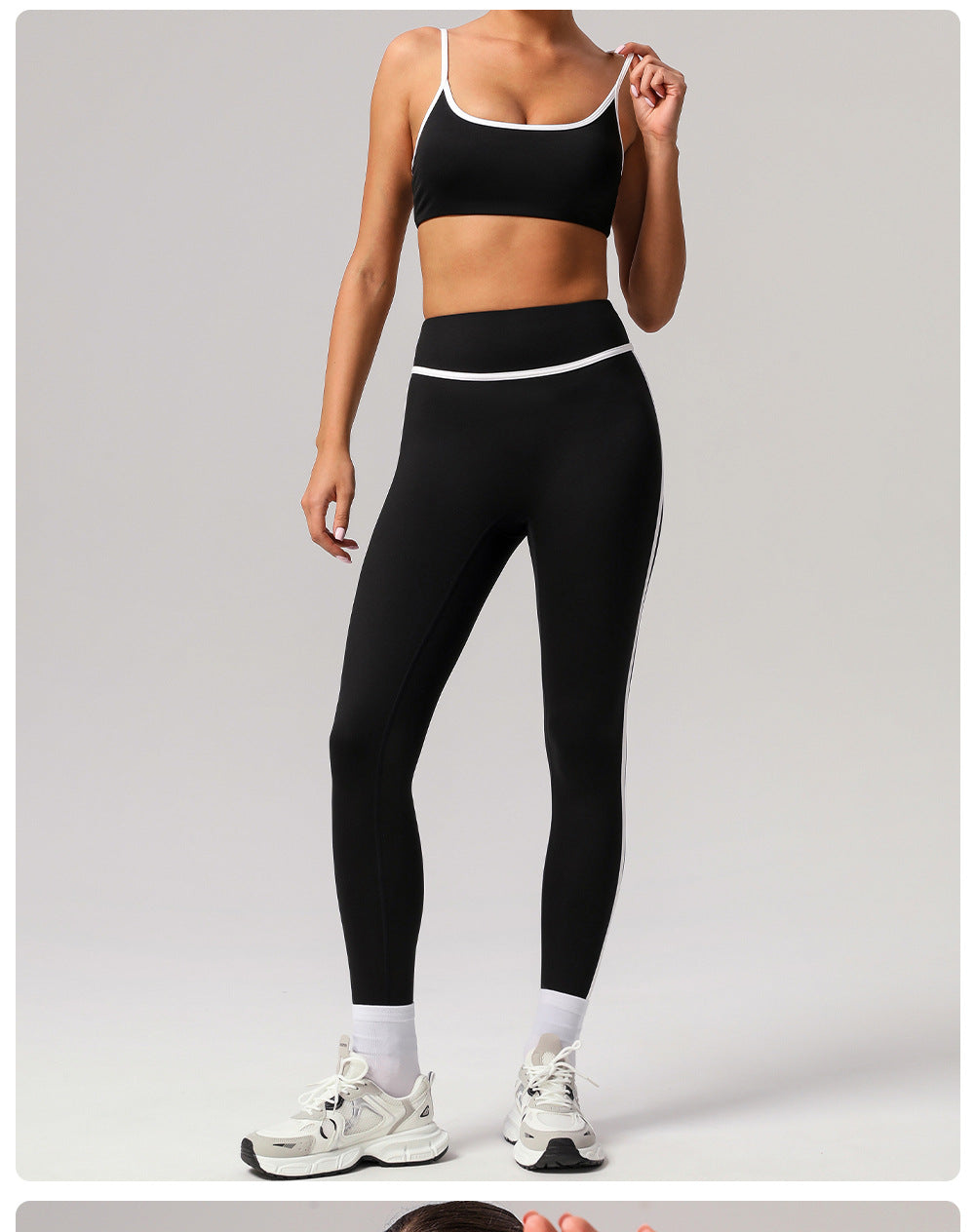 Contrast Color Thin Belt Sports Underwear Gather Shockproof Yoga Bra with Pad Outdoor Running Fitness Clothes