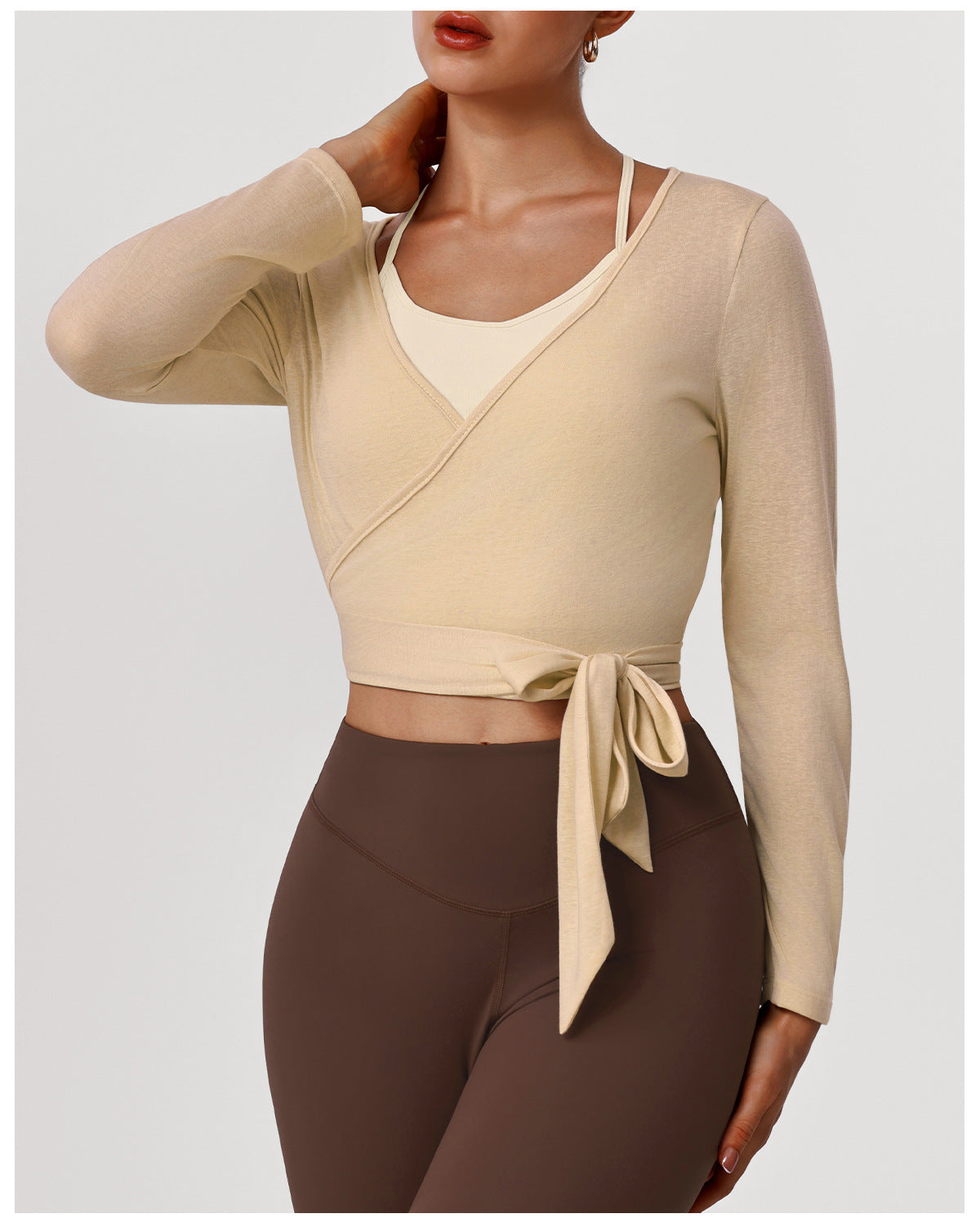 Spring Summer Long Sleeve Smock Top Yoga Clothes Slim Fit Two Piece Sets Sling with Chest Pad Dance Training Clothes Outfit