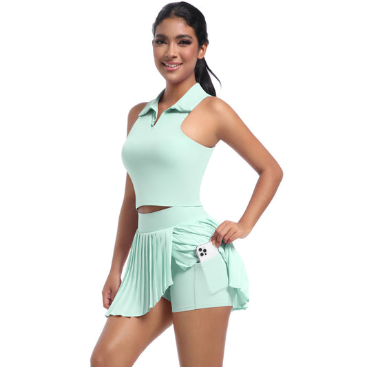 Summer Outdoor Casual T shirt Running Sports Yoga Workout Clothes Suit Breathable Yoga Nude Feel Tennis Two Piece Sets