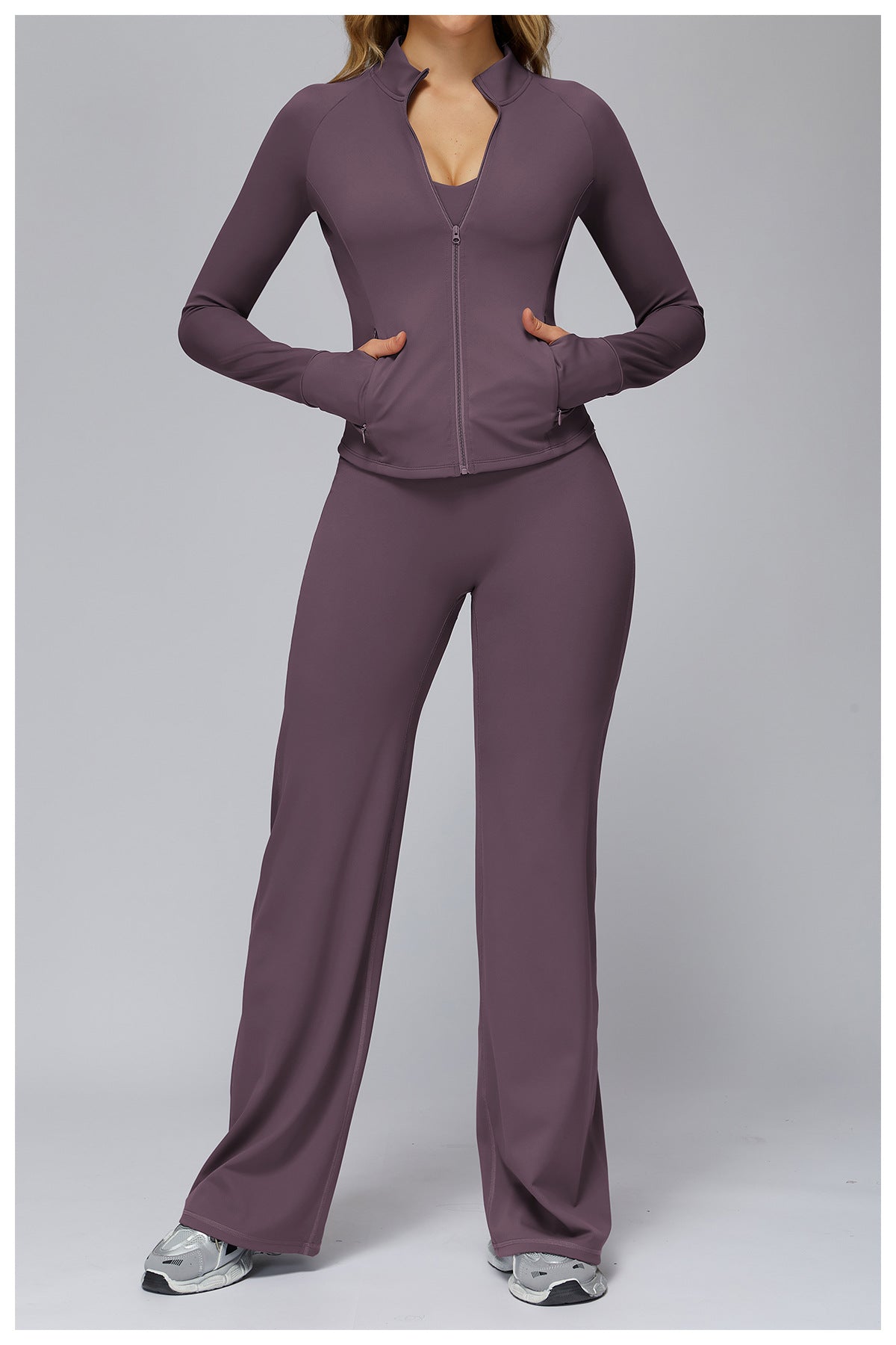 Women Brushed Yoga Jacket Long Sleeved Zipper Pocket Tight Top Outdoor Sports Running Fitness Clothes