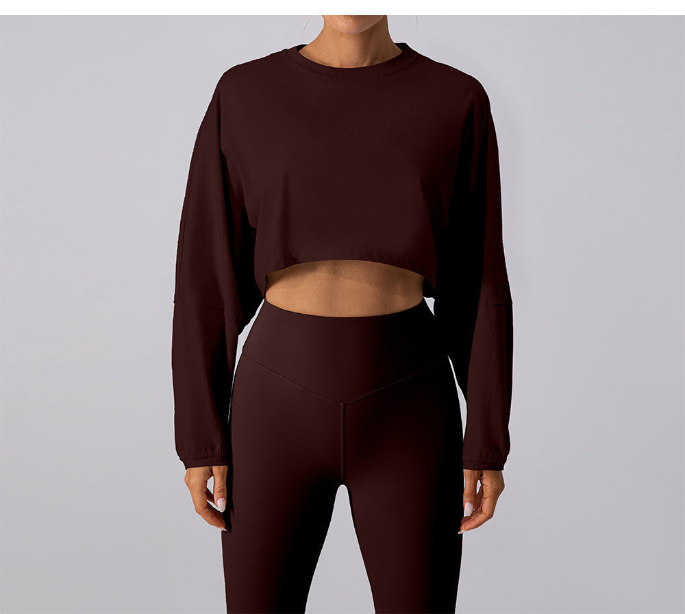 Round Neck Sweater T Shirt Short Sports Bottoming Shirt Yoga Running Loose Long Sleeve Top Women