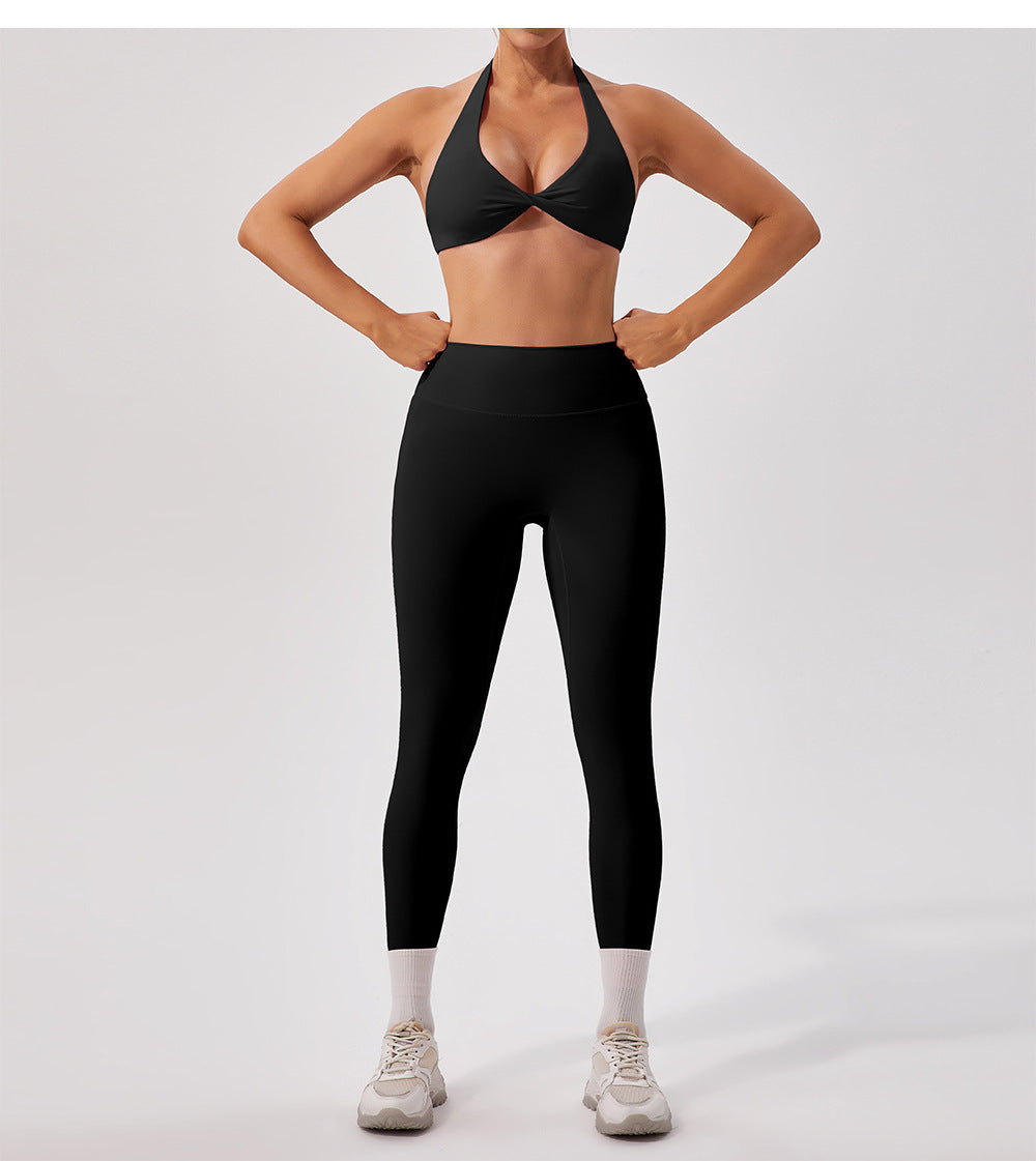 Nude Feel Breathable Halter Beauty Back Yoga Bra Tight Workout Clothes Top Running Exercise Underwear Women