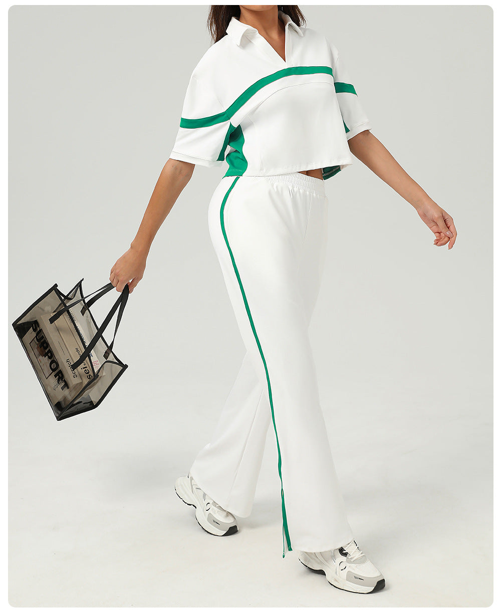 Tennis Sports Two Piece Sets Contrast Color Golf Apparel Suit Loose Casual Running Fitness Clothes