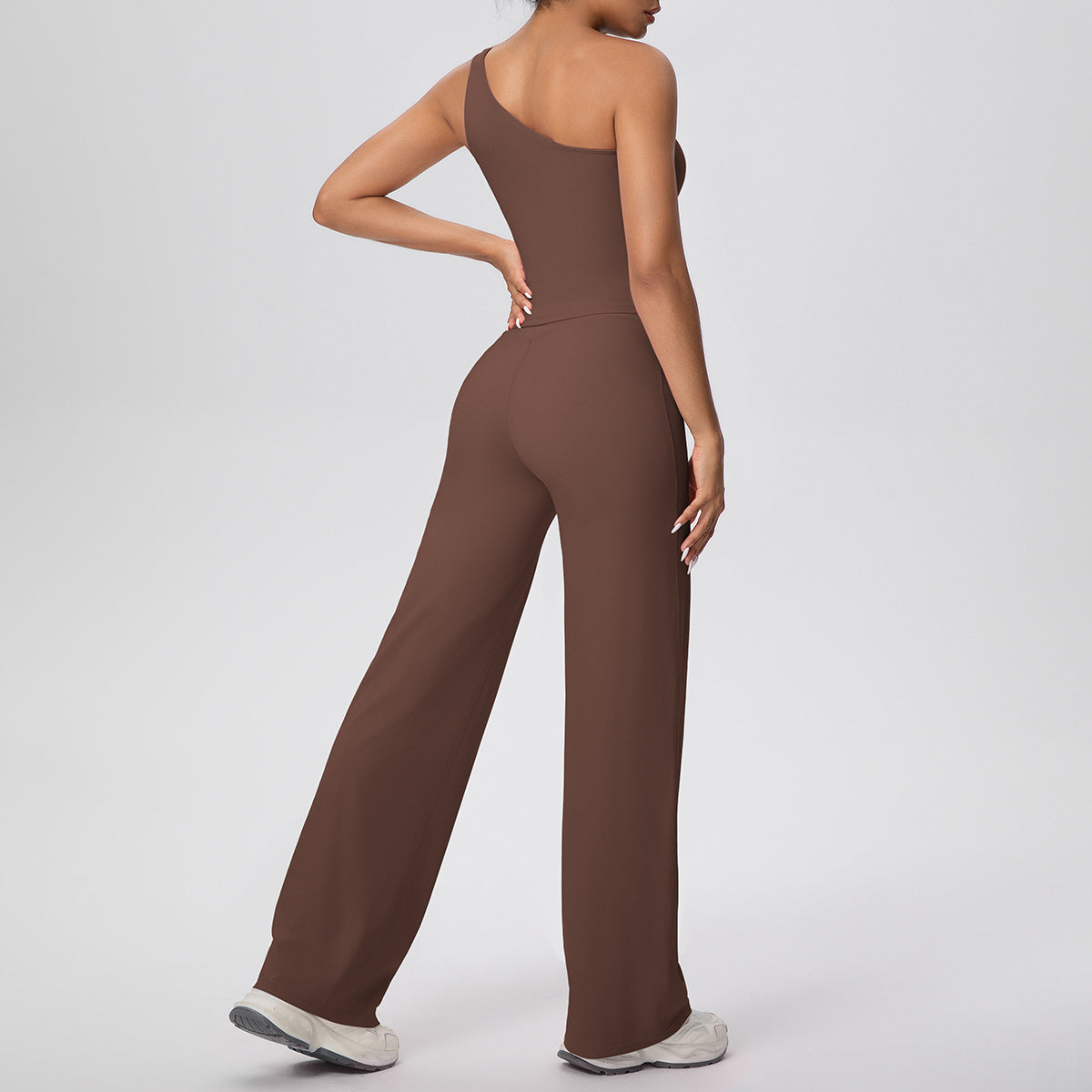Cloud Sense Oblique Shoulder Waist Yoga Vest Yoga Pants Running Baggy Straight Trousers Fitness Yoga Wear Two Piece Sets