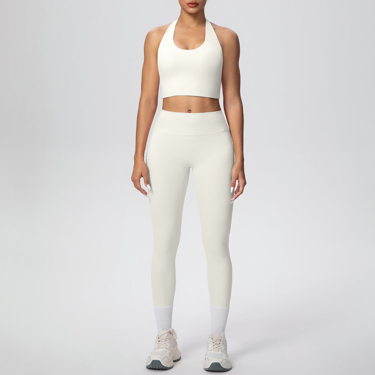Solid Color Halter Beauty Back Exercise Bra Gathering Vest Running Body Shaping Exercise Workout Pants Yoga Two Piece Sets