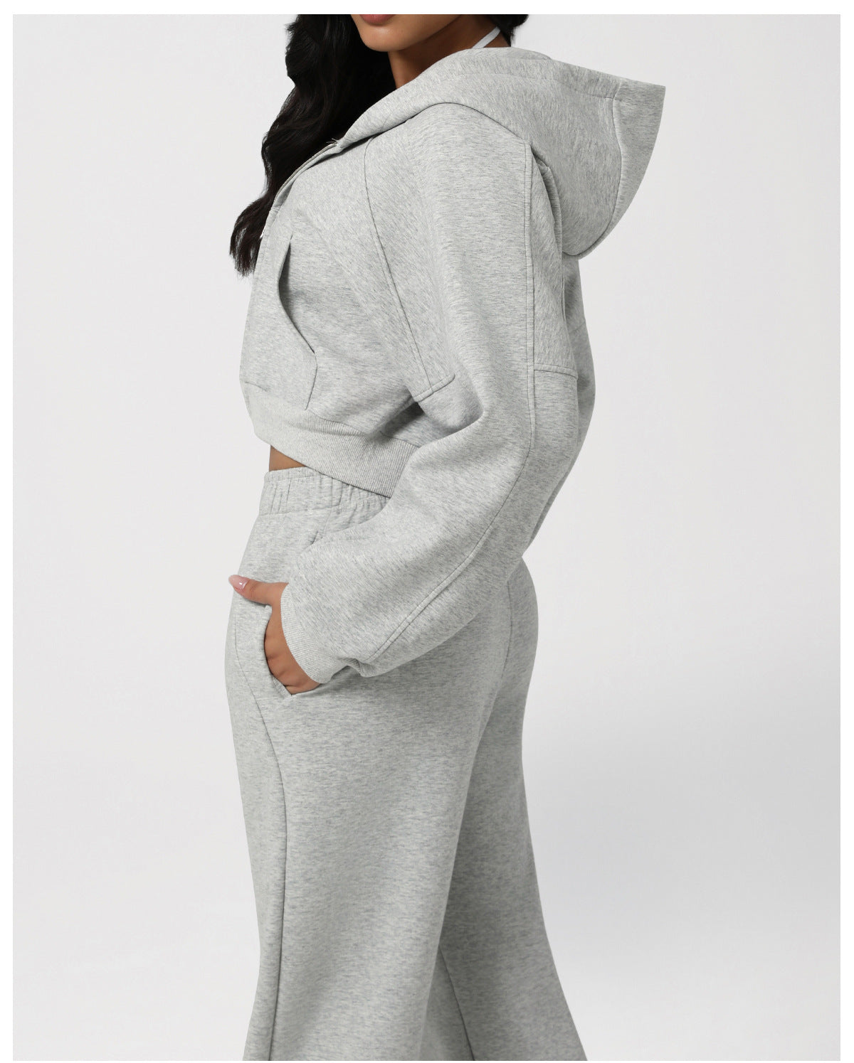 Autumn Winter Loose Slimming Track Sweatpants Women Thickened Hooded Zipper Sweatshirt Coat Casual Two Piece Set