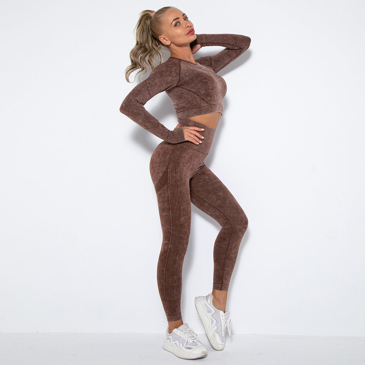 Long Sleeve Trousers Suit-Washed Coffee