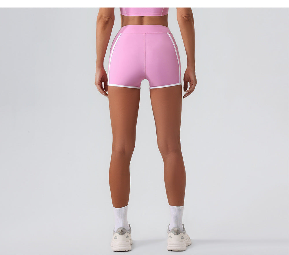 Women Yoga Shorts Pocket Nude Feel High Waist Tight Sports Pants Running Fitness Outer Shorts