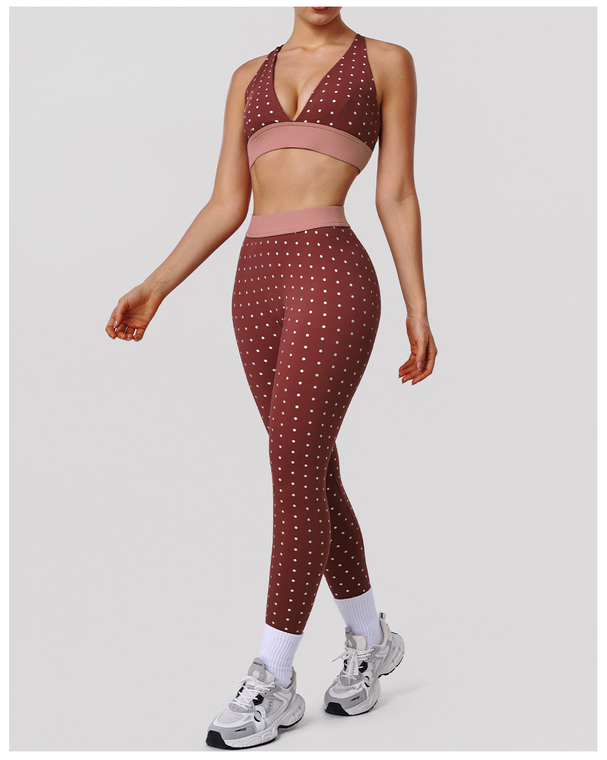 Dotted Prints Two Piece Sets Yoga Clothes Sexy Push up Bra High Elastic Tights Sports Fitness Clothes