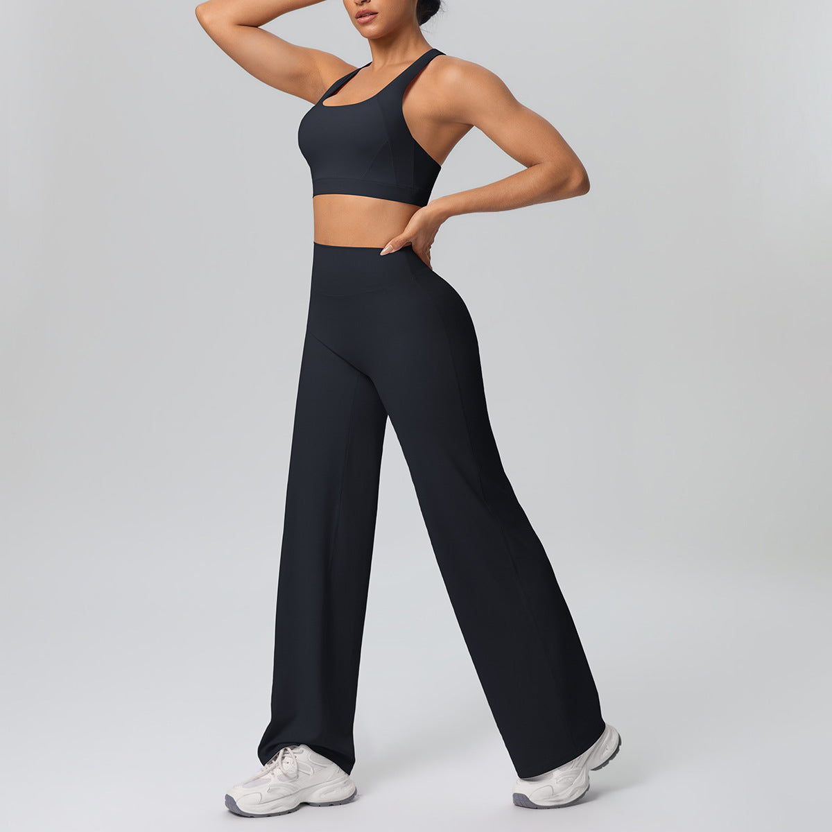 Solid Color Vest Shockproof Push up Cross Strap Bra Nude Feel Straight Leg Pants Yoga Pants Workout Exercise Outfit