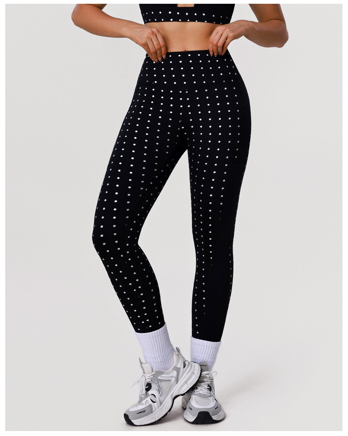 Nude Feel Peach Hip Raise Fitness Yoga Pants Silver Polka Dot High Elastic Sports Skinny Ankle Length Pants Women