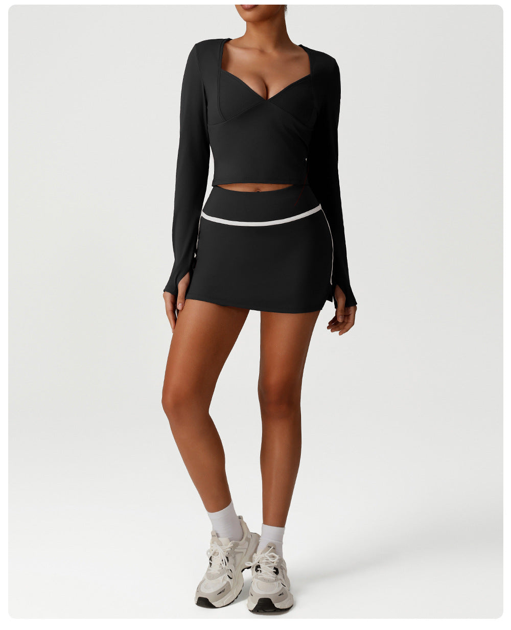 Camisole Tight Sports Set Sexy Low Collar Casual Long Sleeved Top Yoga Fitness
