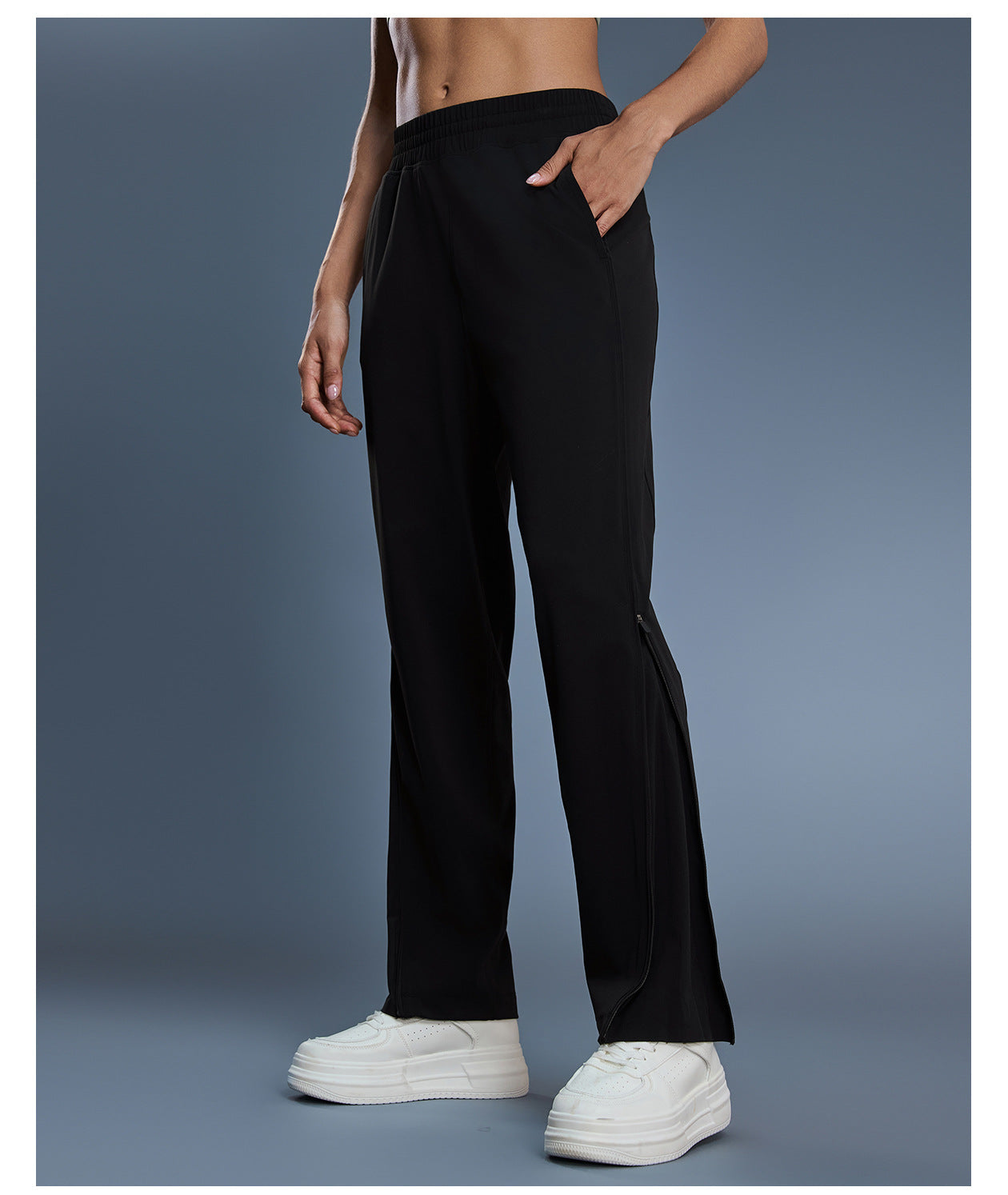 Casual Sports Pants Women Solid Color All Matching Thin Breathable Zipper Trousers Two Way Wear Workout Running Pants